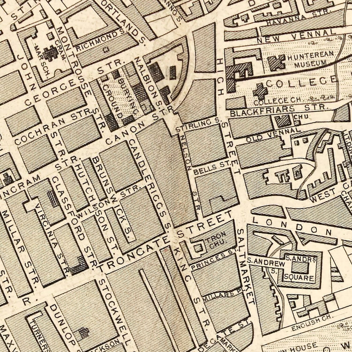 Vintage Map of Glasgow, Scotland 1851 Wall Art