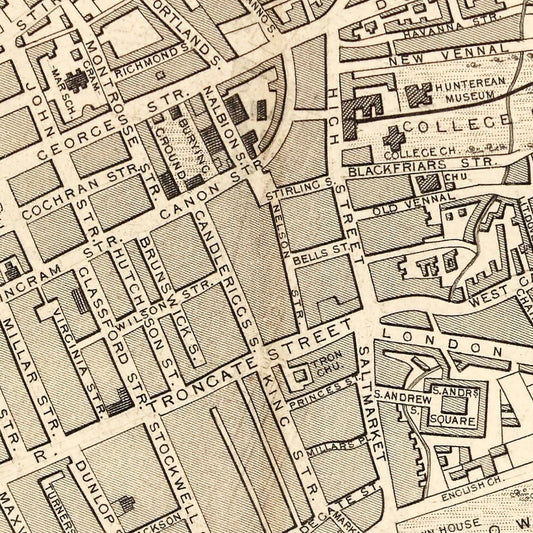 Vintage Map of Glasgow, Scotland 1851 Wall Art