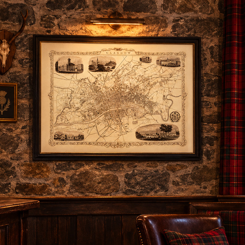 Vintage Map of Glasgow, Scotland 1851 Wall Art