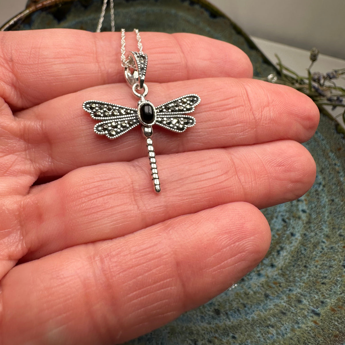 Hope Marcasite Dragonfly Necklace in Sterling Silver