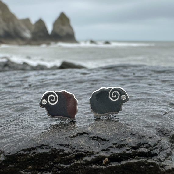 Dorset Sheep Post Earrings in Sterling Silver