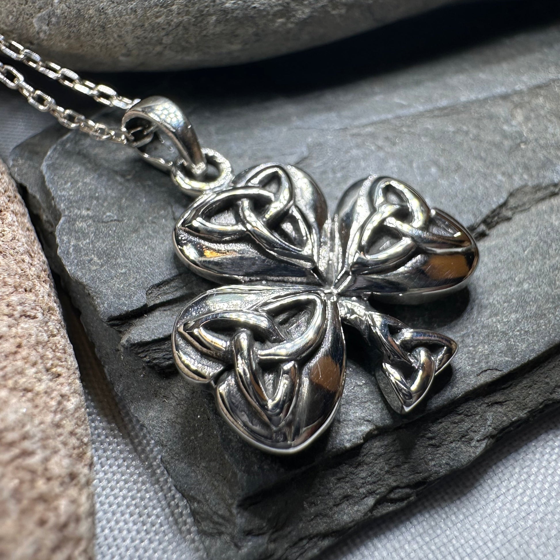 Trinity Knot Irish Shamrock Necklace in Sterling Silver — view 3