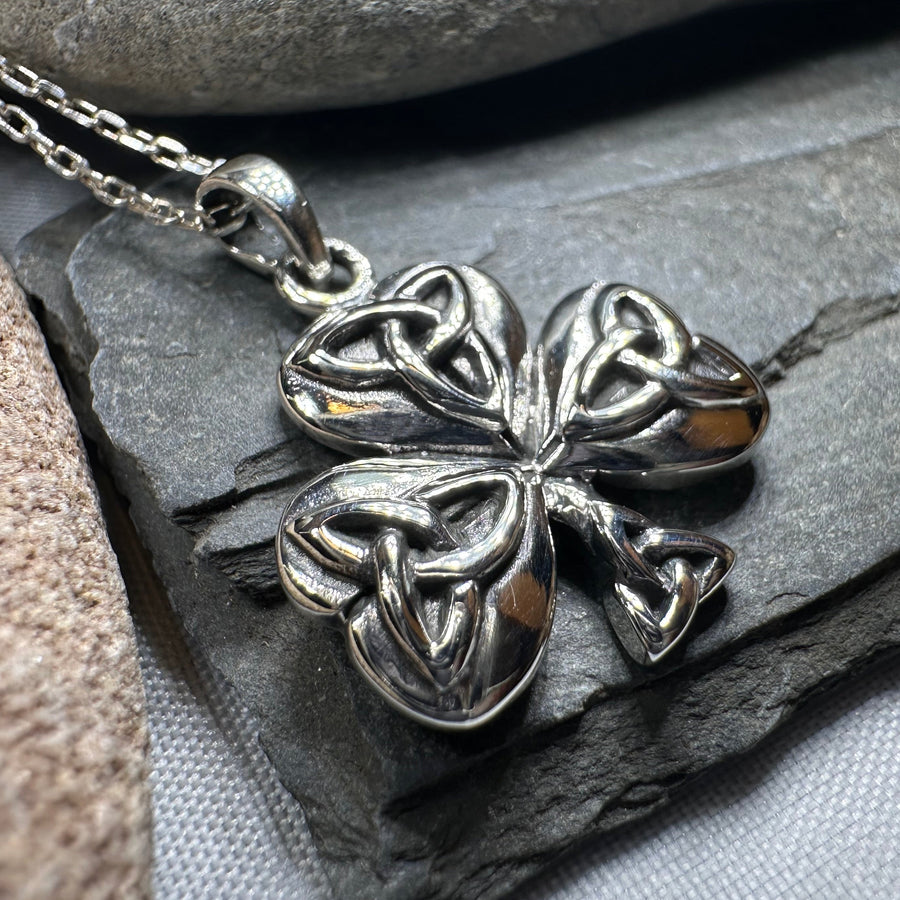 Trinity Knot Irish Shamrock Necklace in Sterling Silver