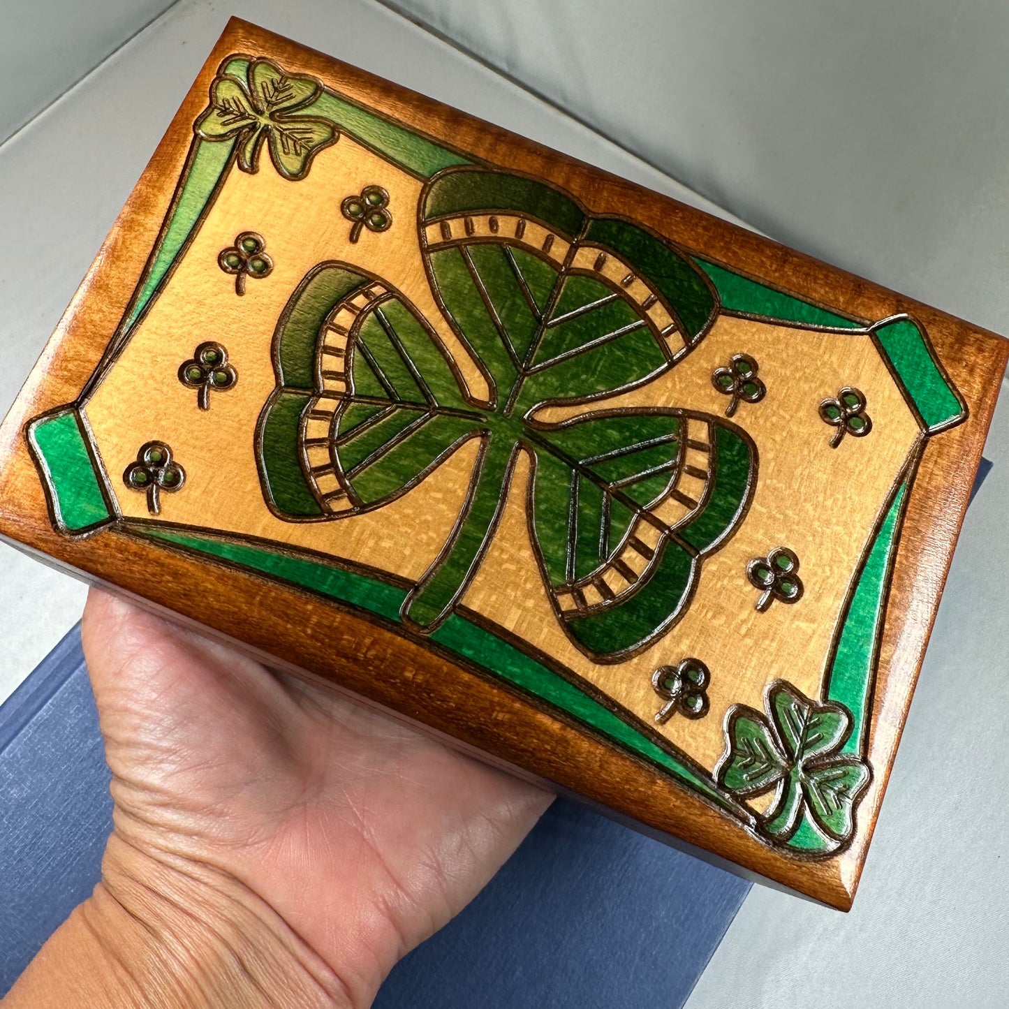 Celtic Shamrock Keepsake Box - Handmade Wooden Box