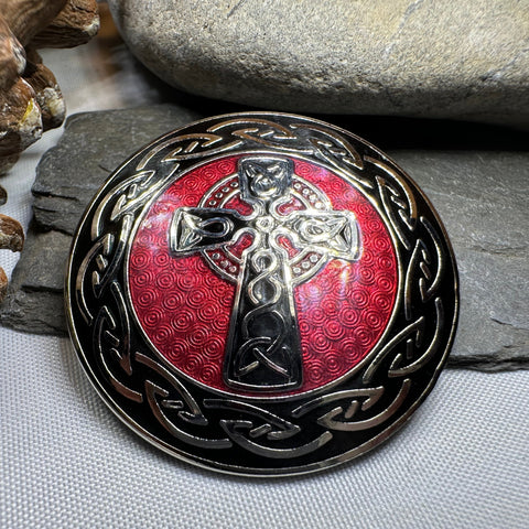 Load image into Gallery viewer, Enamel Celtic Cross Round Brooch
