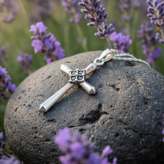Petite Simplicity Marcasite Cross Necklace in Sterling Silver