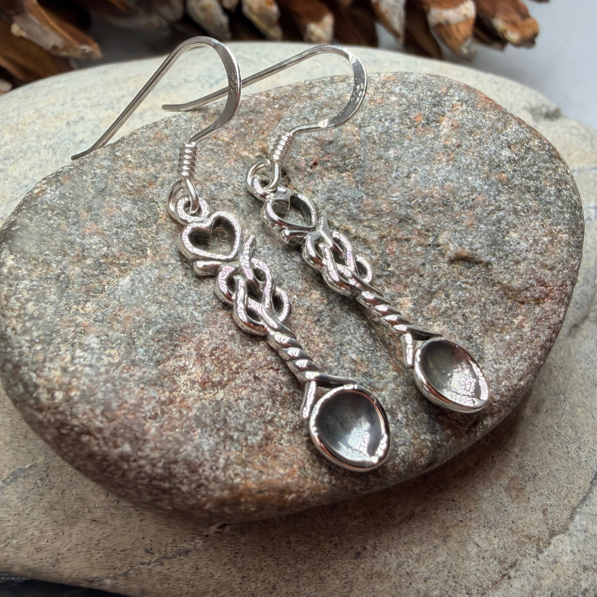 True Love Welsh Love Spoon Earrings in Sterling Silver
