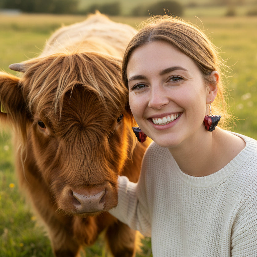 Heathergems Scottish Highland Cow Dangle Earrings - Handmade in Scotland