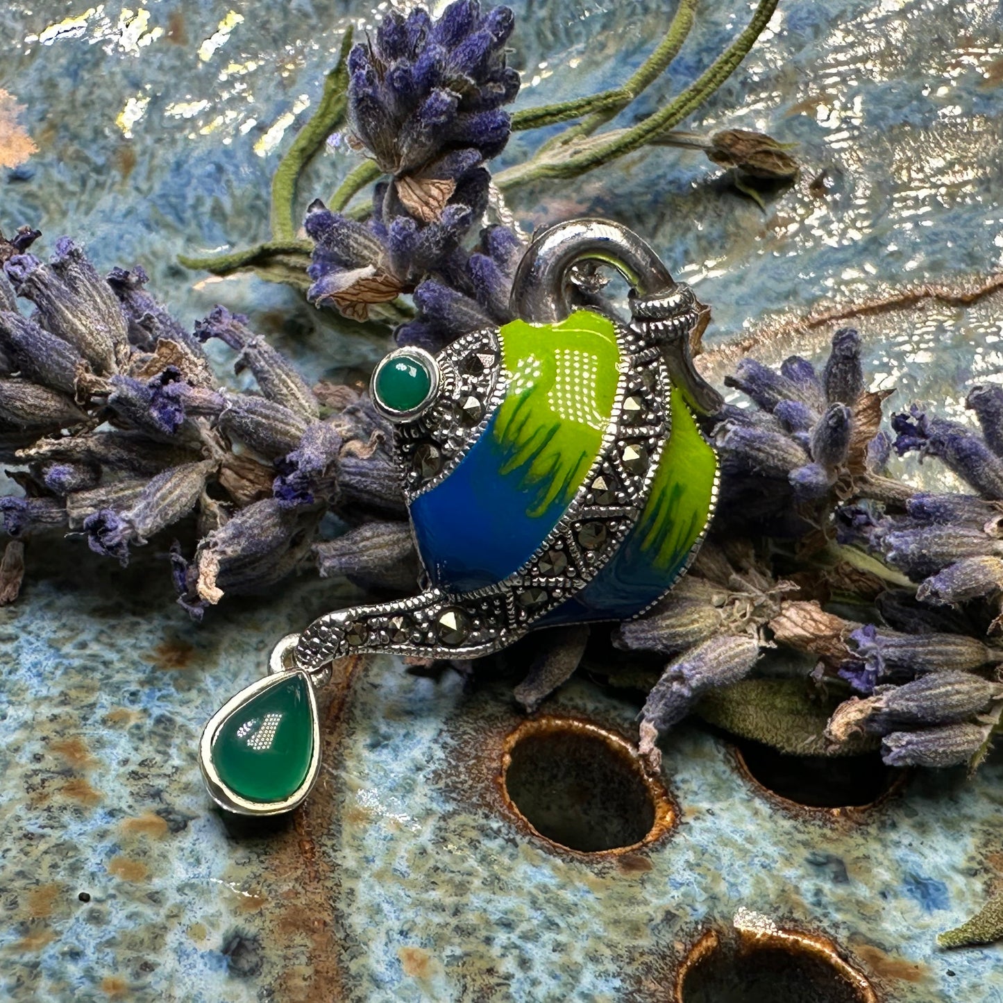 Spot of Tea Teapot Marcasite Necklace in Sterling Silver