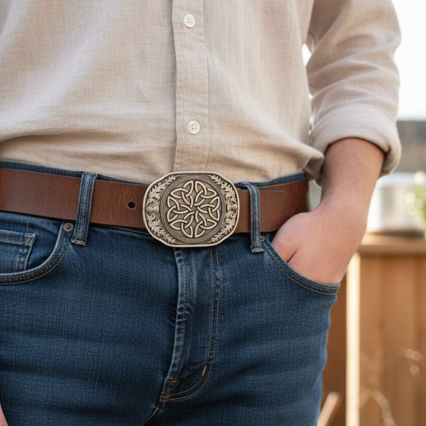 Celtic Knot & Thistle Kilt Belt Buckle - Handmade in Scotland