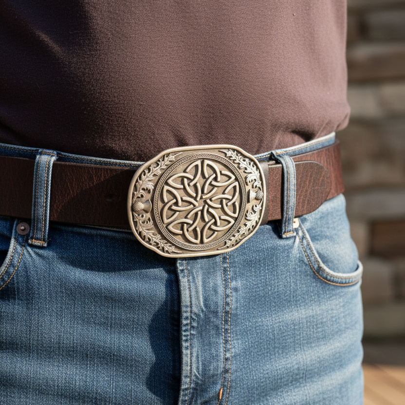 Celtic Knot & Thistle Kilt Belt Buckle - Handmade in Scotland