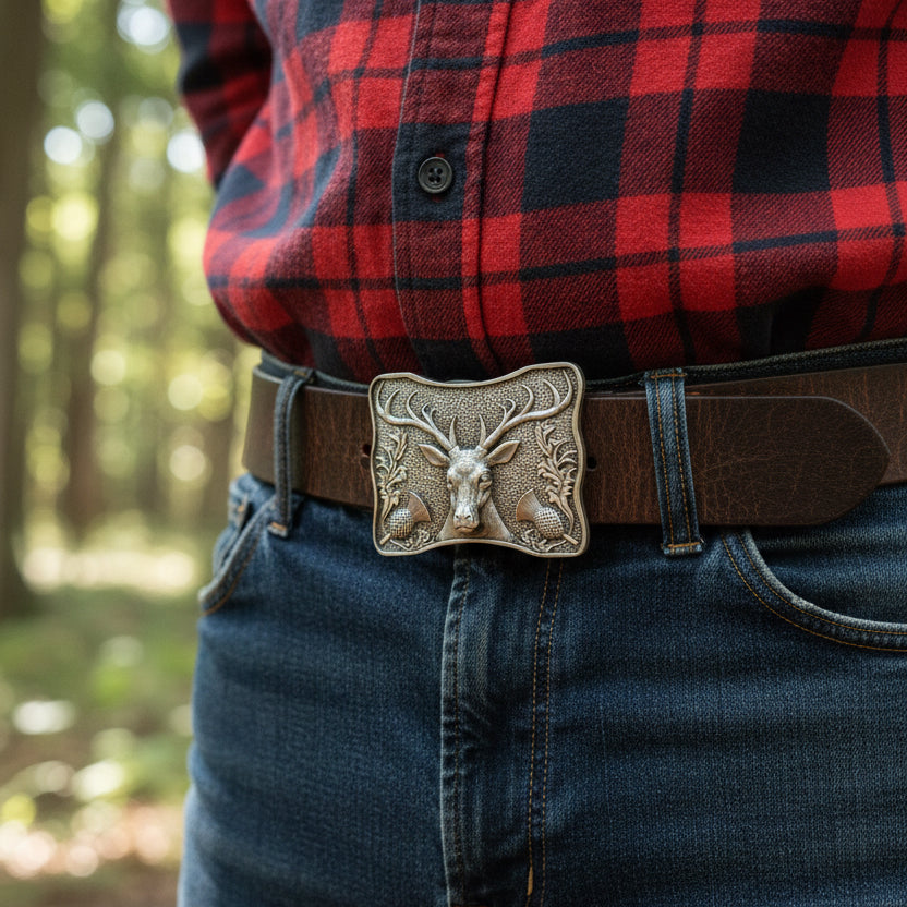 Thistle & Stag Kilt Belt Buckle - Handmade in Scotland