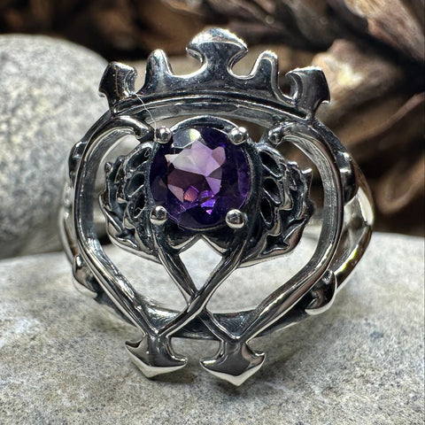 Load image into Gallery viewer, Dedication Scottish Luckenbooth Amethyst Ring in Sterling Silver
