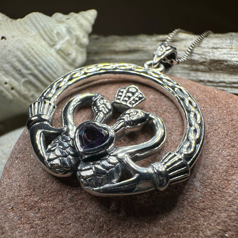 Load image into Gallery viewer, Celtic Swan Claddagh Necklace in Sterling Silver
