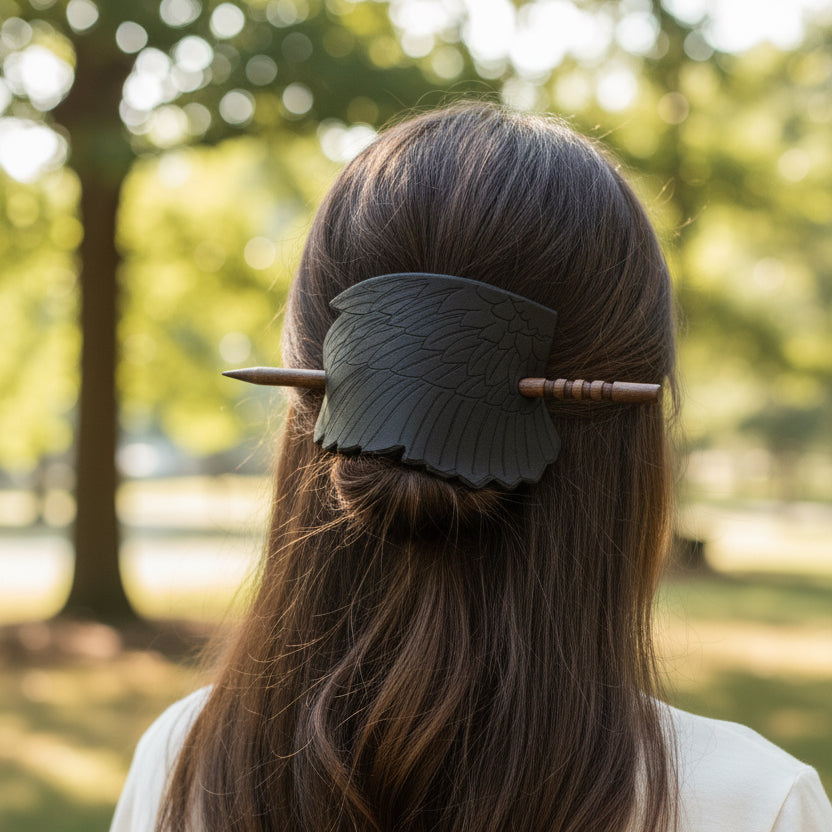 Black Raven Wing Leather Hair Slide for Women