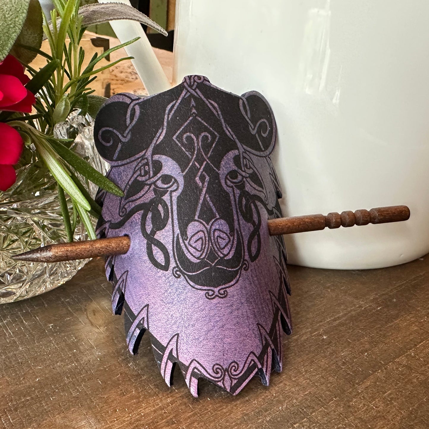 Celtic Bear Leather Hair Slide for Women