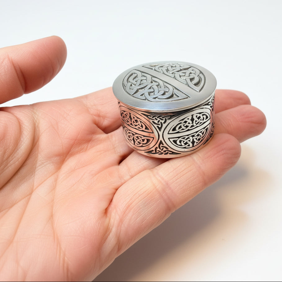 Small Oval Celtic Trinket Box - Handmade in Pewter