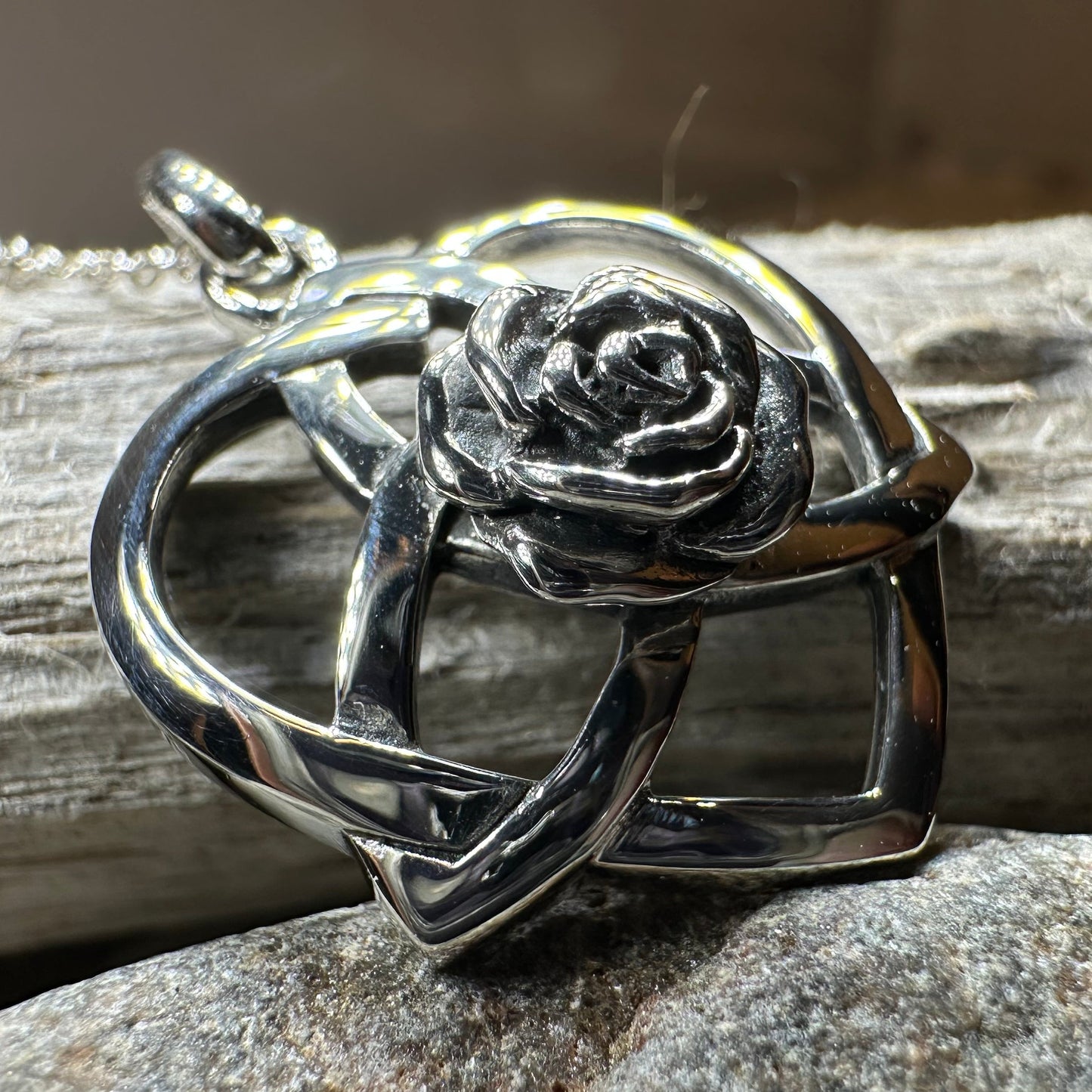 Celtic Rose Heart Necklace in Sterling Silver