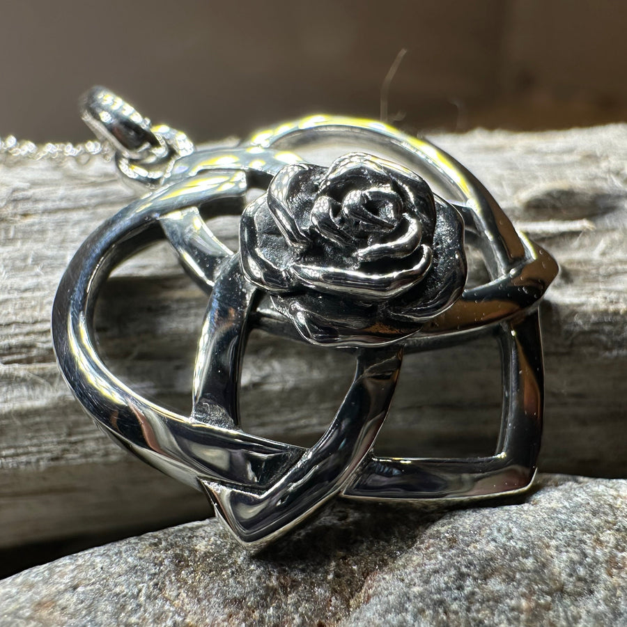 Celtic Rose Heart Necklace in Sterling Silver