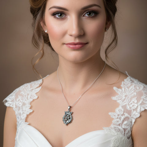 Load image into Gallery viewer, Double Thistle Scottish Luckenbooth Necklace in Sterling Silver
