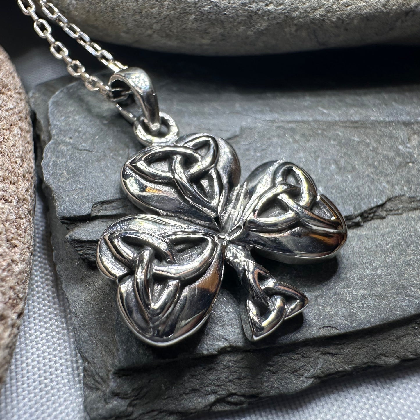 Trinity Knot Irish Shamrock Necklace in Sterling Silver — view 9