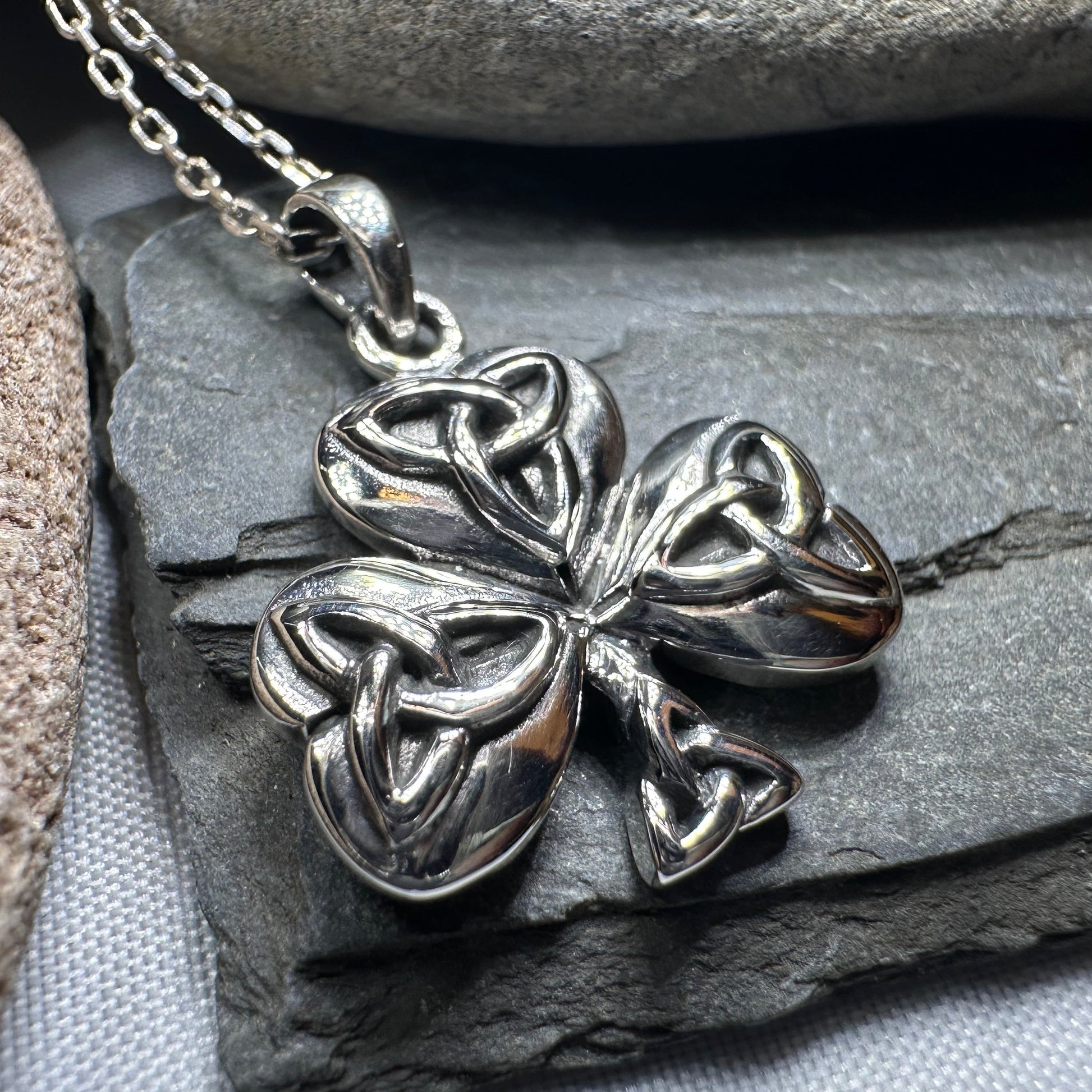 Trinity Knot Irish Shamrock Necklace in Sterling Silver — view 9