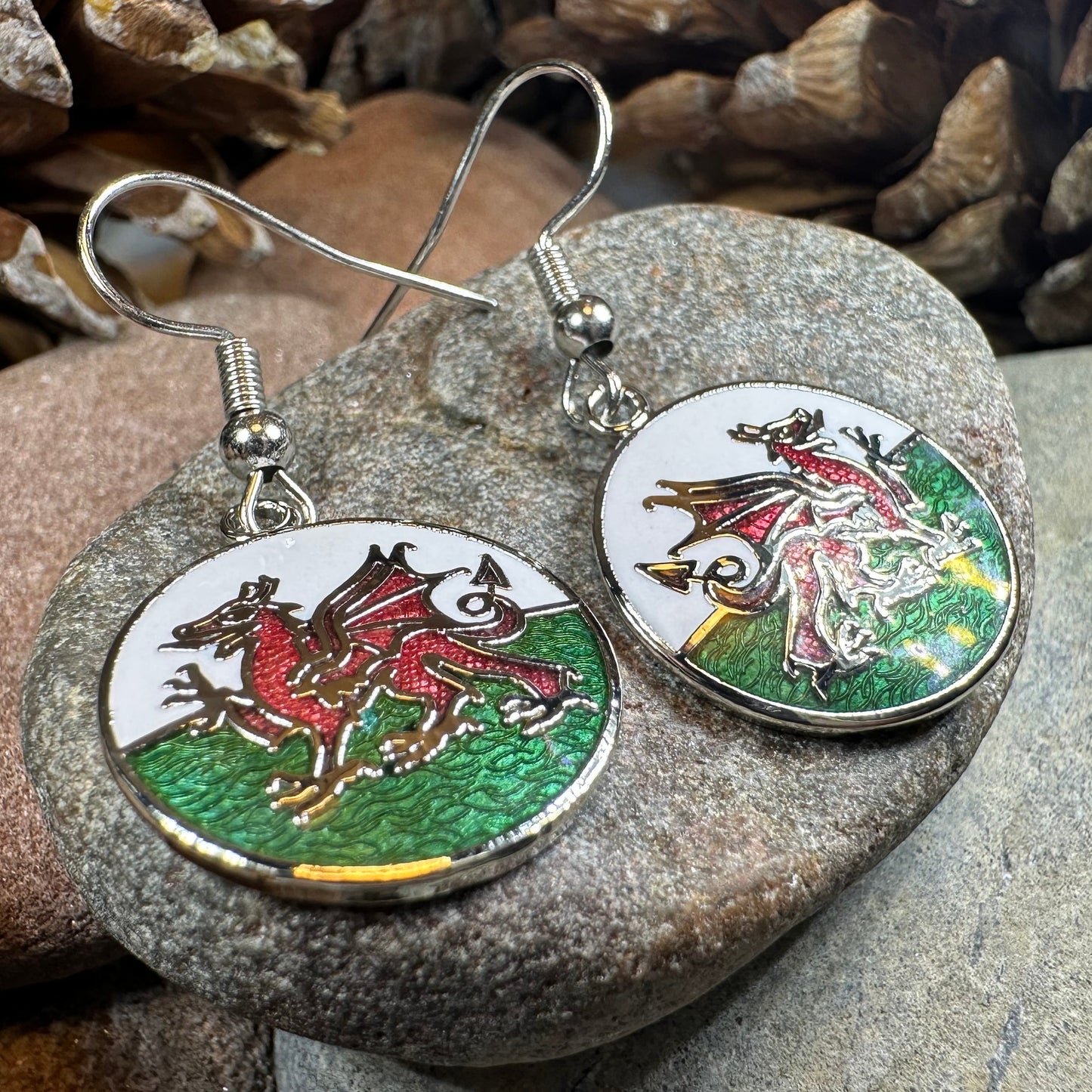 Bangor Welsh Dragon Enamel Earrings - Wales Gift
