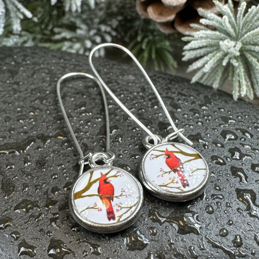 Winter Cardinal Art Earrings — view 3