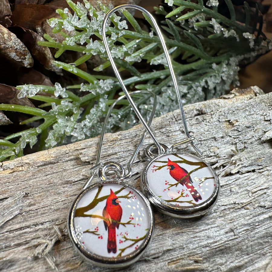 Winter Cardinal Art Earrings