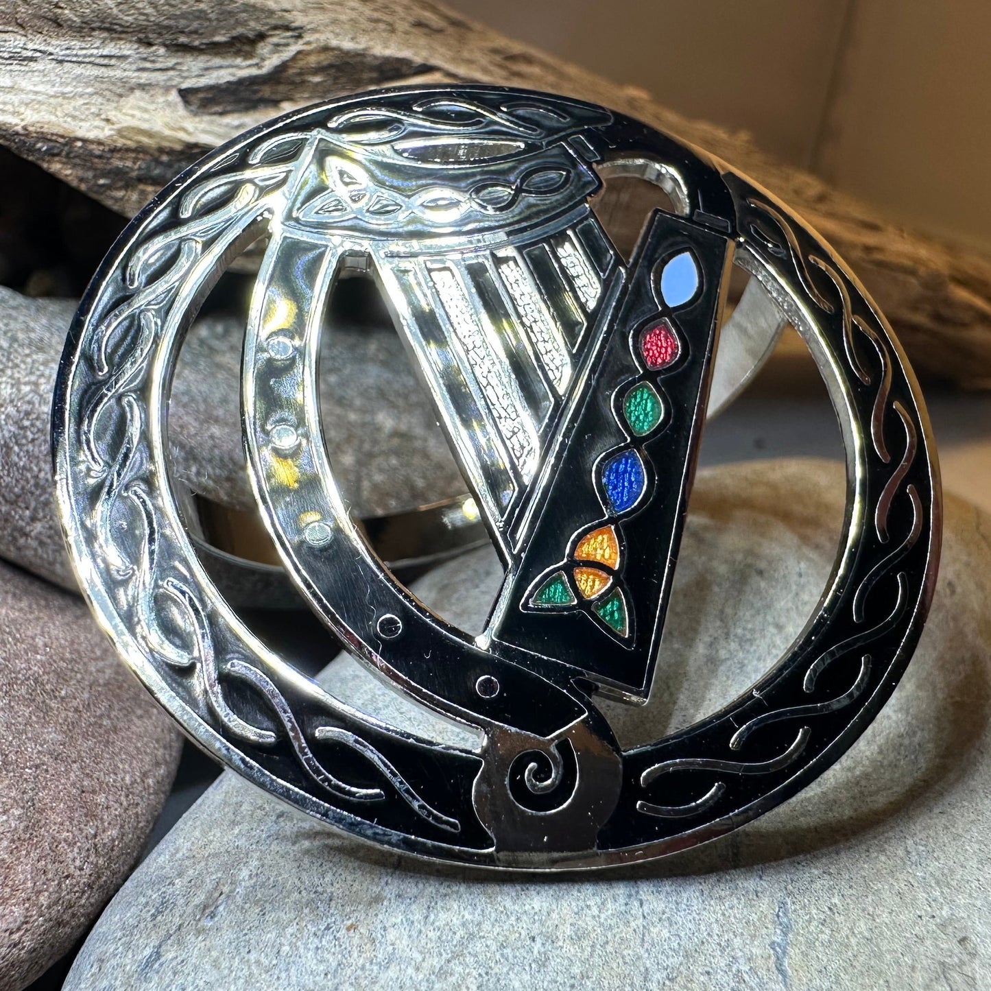 Enamel Irish Celtic Harp Scarf Ring