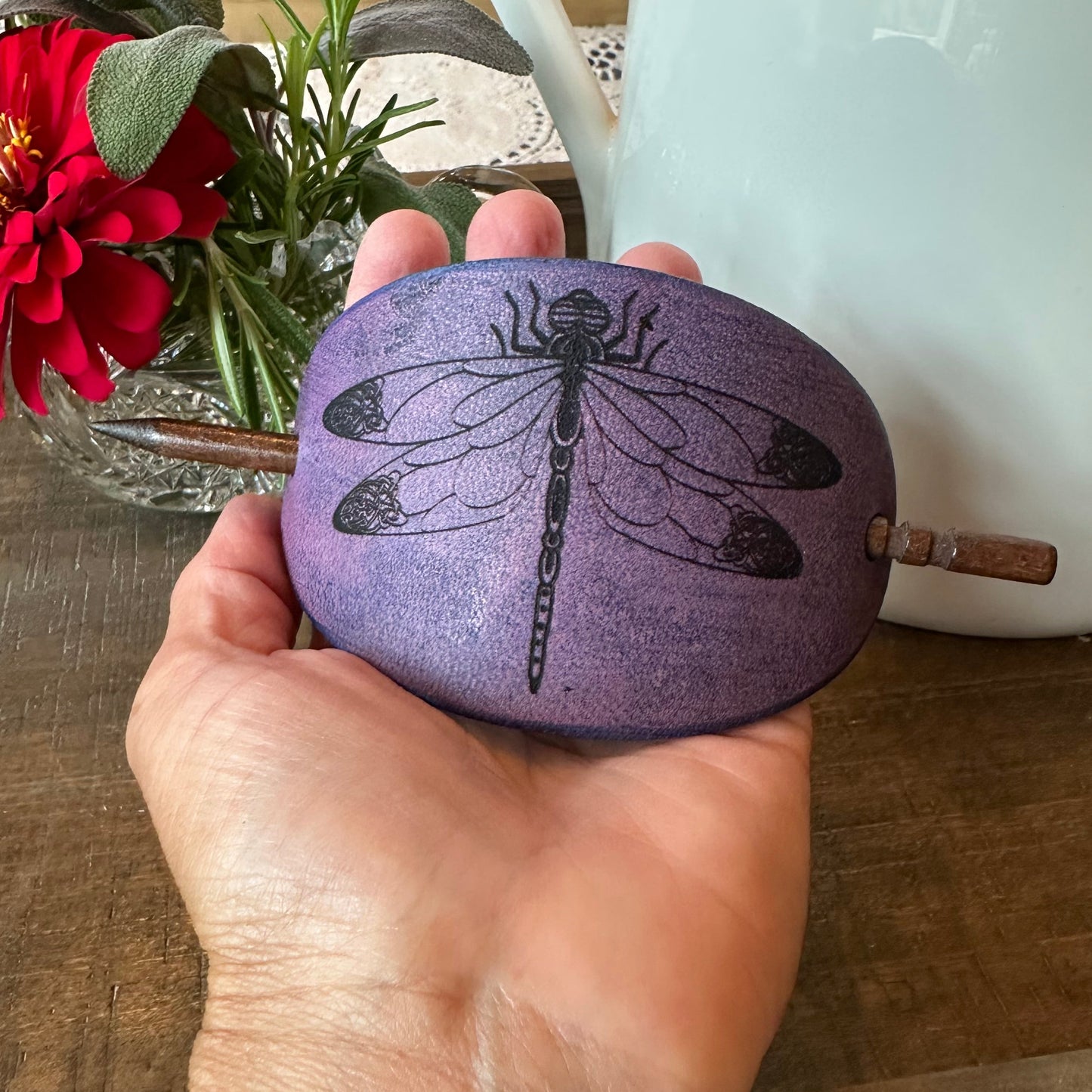 Celtic Dragonfly Leather Hair Slide for Women