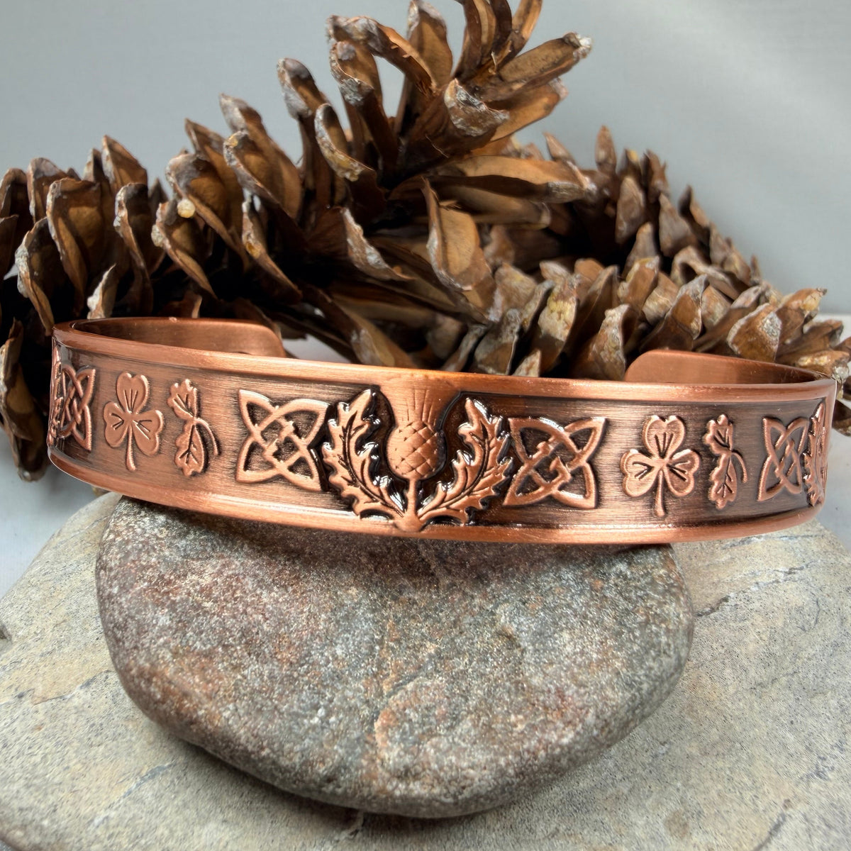 Scottish Thistle & Irish Shamrock Copper Cuff Bracelet