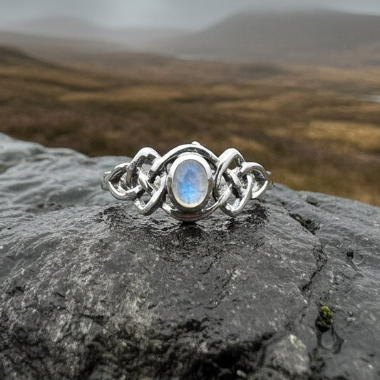 Celeste Celtic Knot Moonstone Ring in Sterling Silver