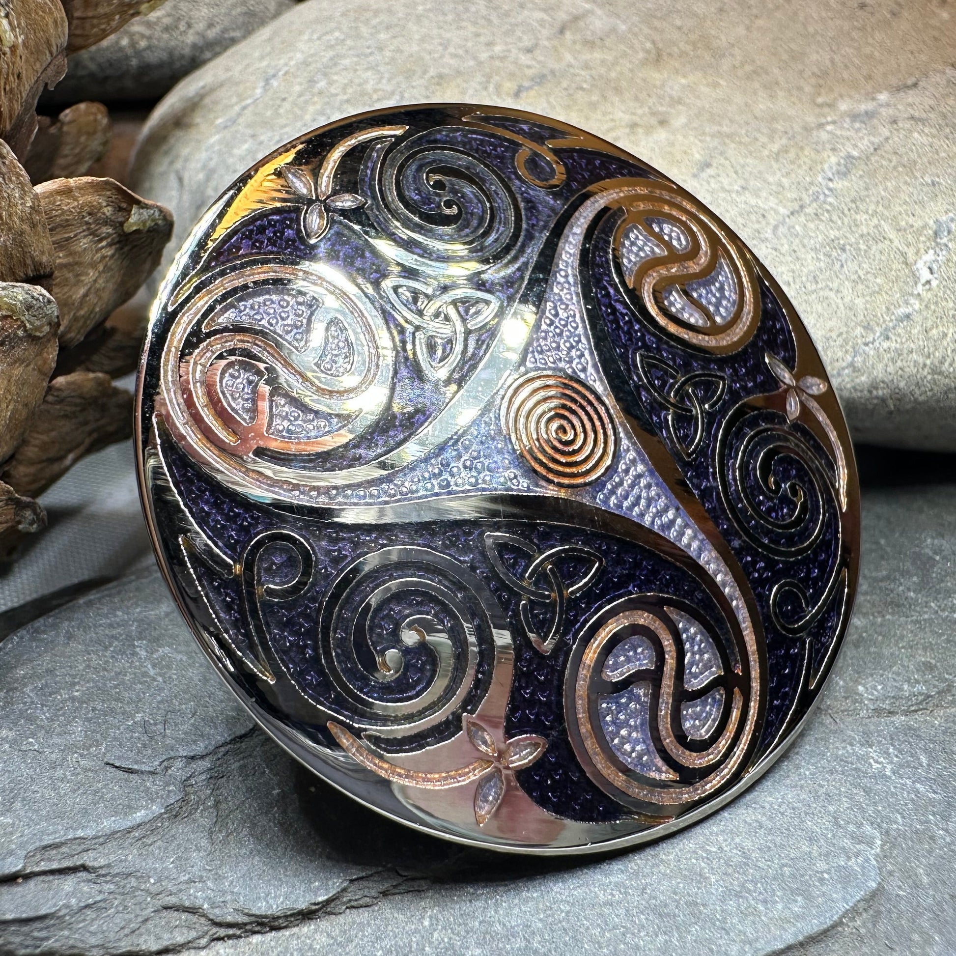 Round Enamel Triskele Knot Brooch — view 3