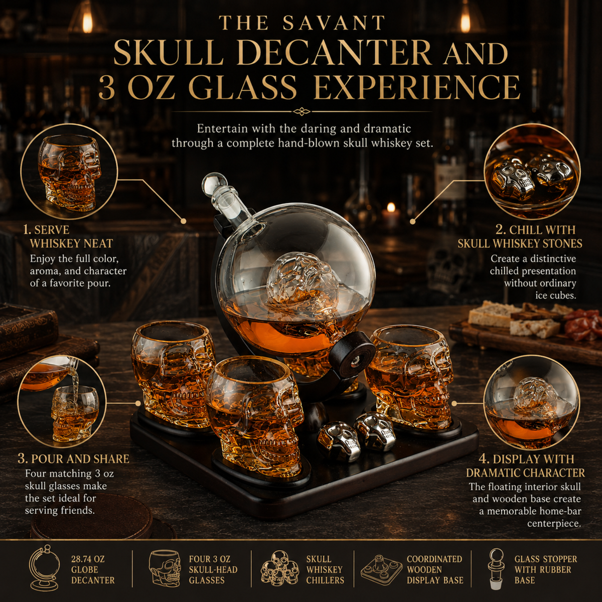Large Skull Face Decanter Premium Barware Gift