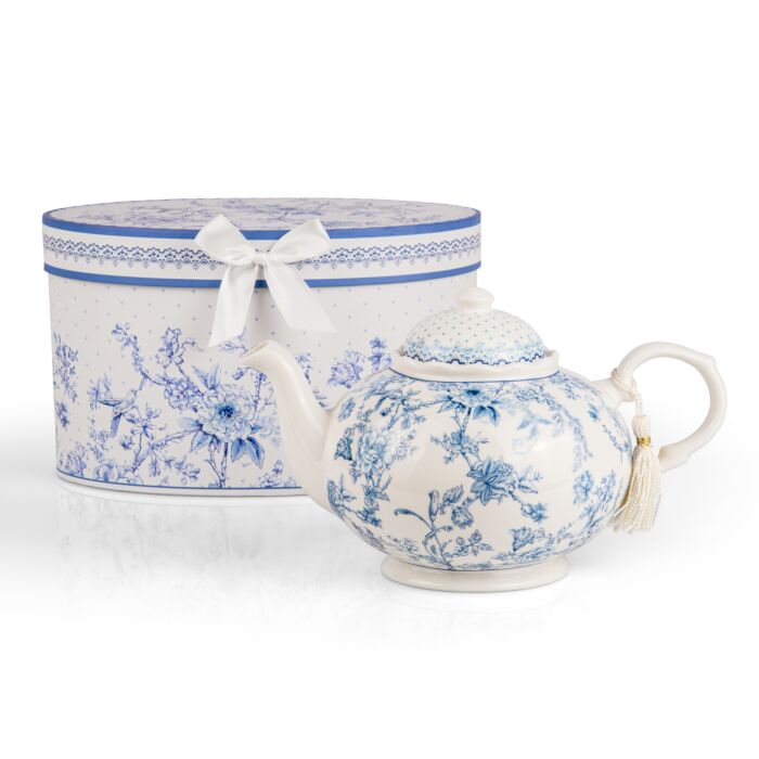 Vintage Style Blue Flowers Fine China Teapot