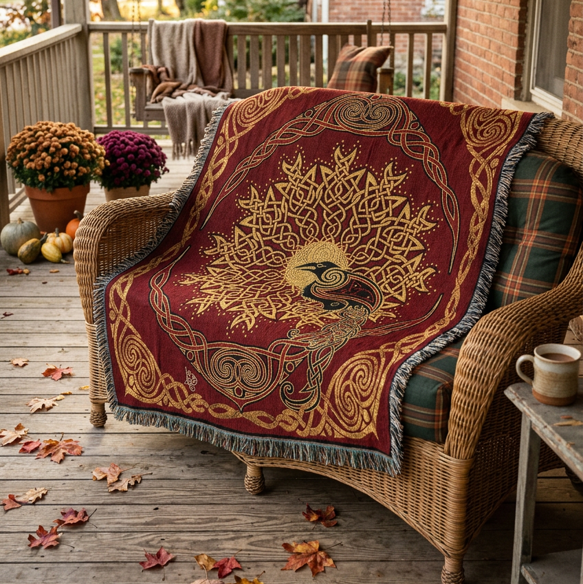 Solstice Celtic Raven Cotton Blanket - Handmade in North Carolina