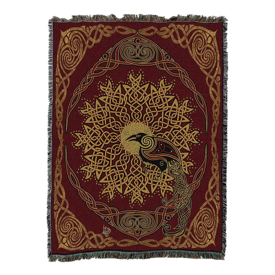 Solstice Celtic Raven Cotton Blanket - Handmade in North Carolina