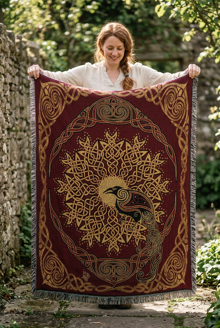 Solstice Celtic Raven Cotton Blanket - Handmade in North Carolina