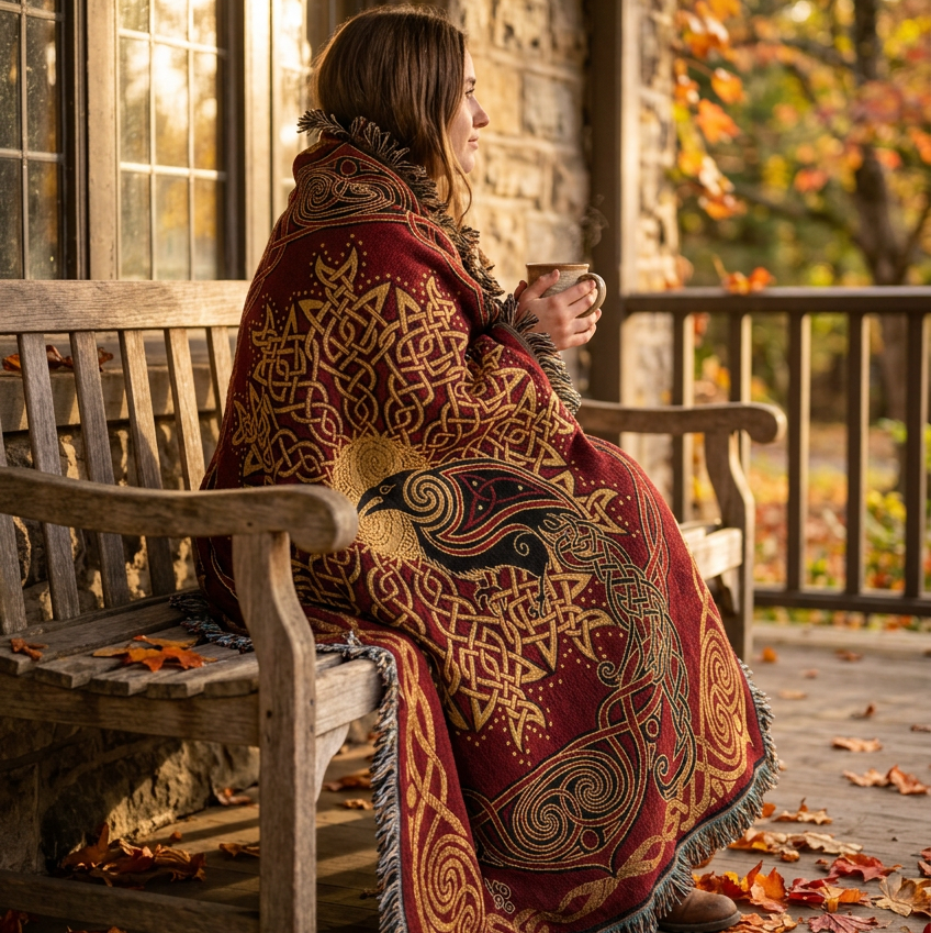 Solstice Celtic Raven Cotton Blanket - Handmade in North Carolina
