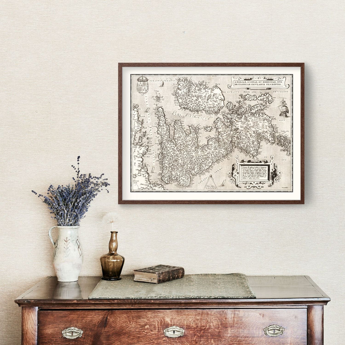 Vintage Map of England, Scotland, Ireland 1570 Wall Art