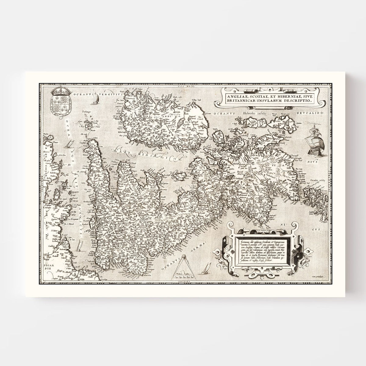Vintage Map of England, Scotland, Ireland 1570 Wall Art
