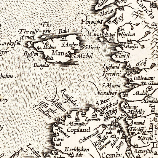Vintage Map of England, Scotland, Ireland 1570 Wall Art