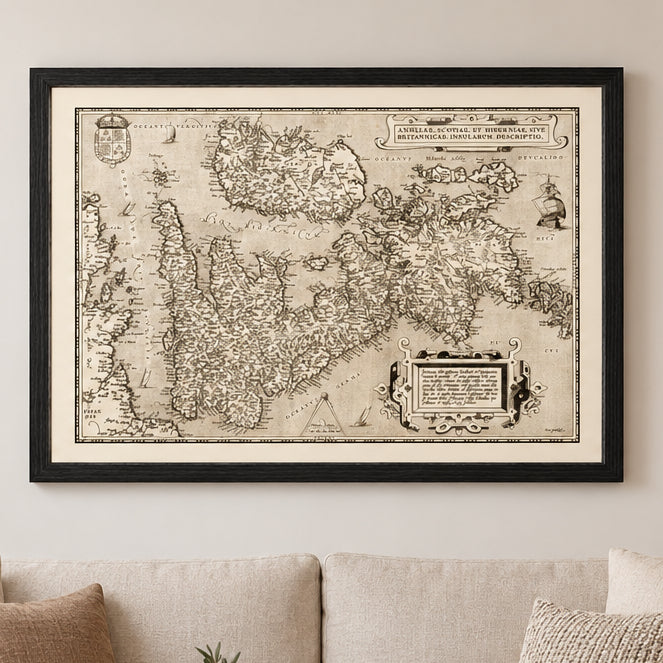 Vintage Map of England, Scotland, Ireland 1570 Wall Art