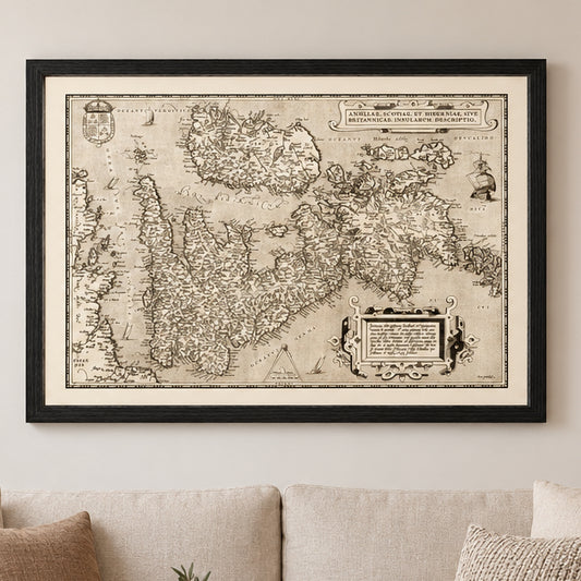 Vintage Map of England, Scotland, Ireland 1570 Wall Art