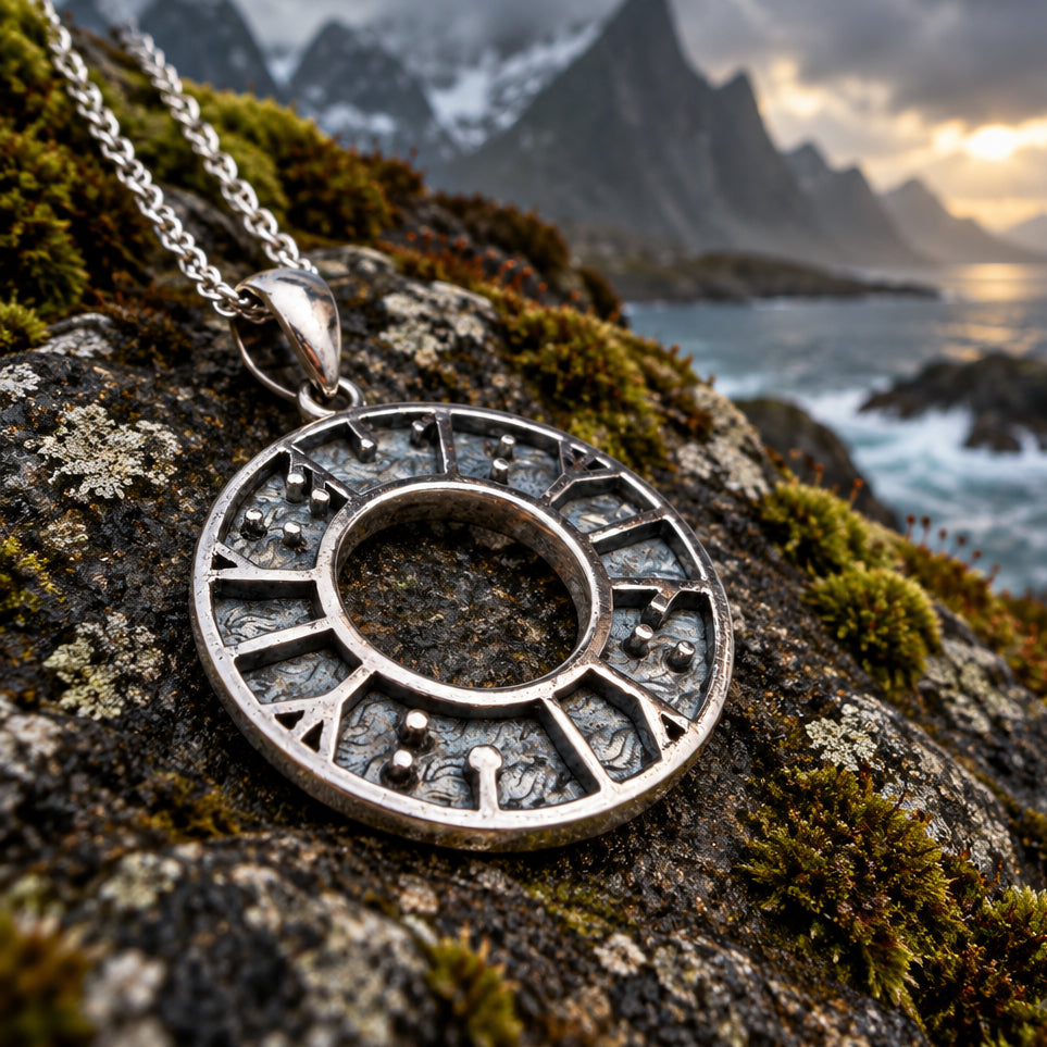 "My Love, Kiss Me" Norse Runes Necklace in Sterling Silver