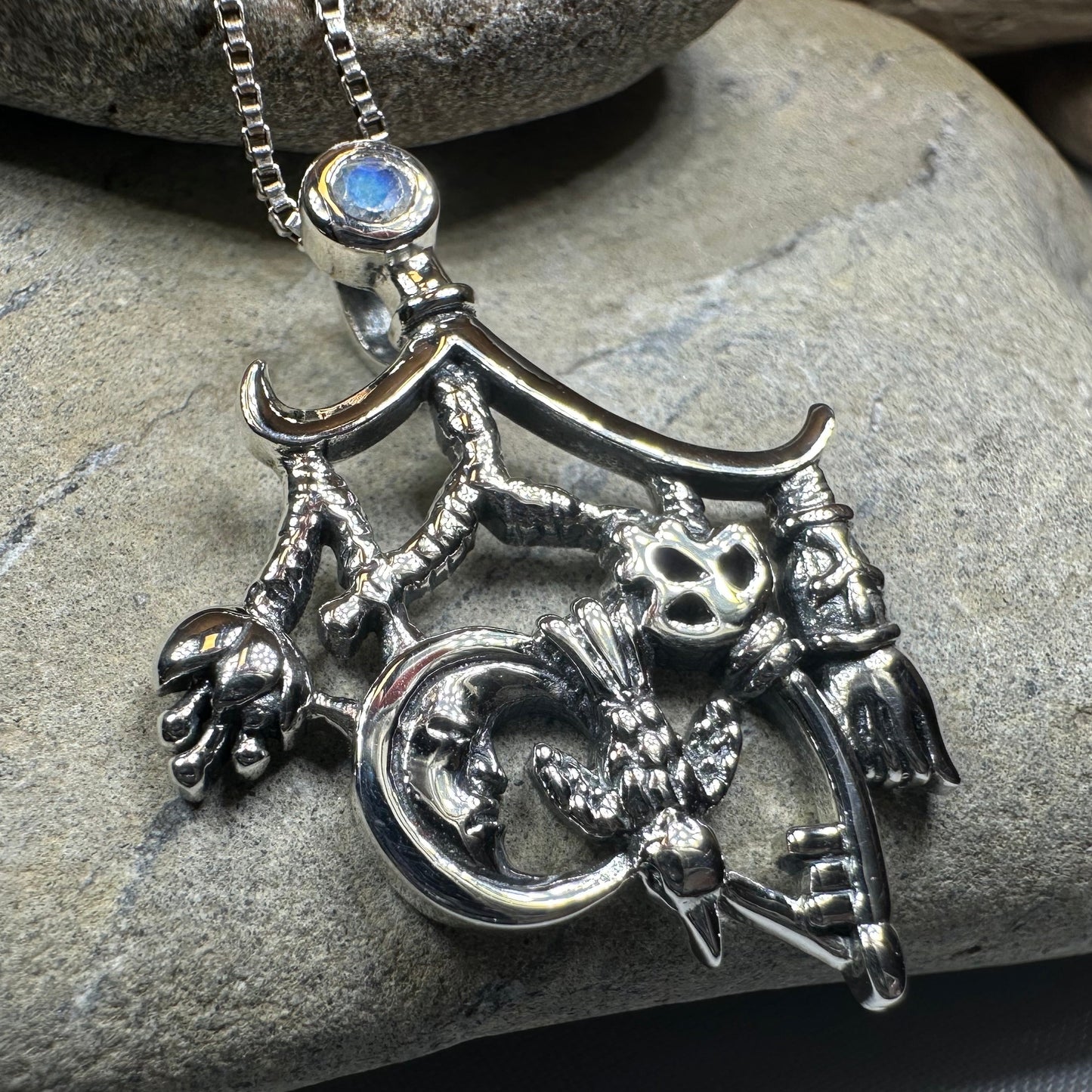 Moonstone Italian Cimaruta Pendant in Sterling Silver — view 5