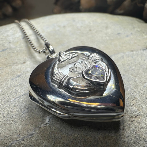 Load image into Gallery viewer, Aoife Irish Claddagh Locket Necklace in Sterling Silver
