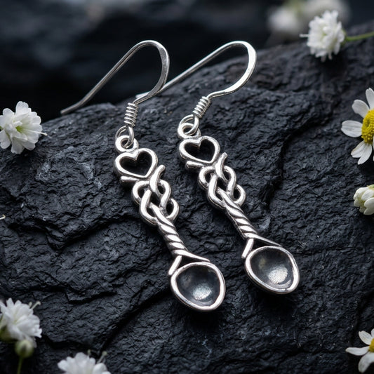 True Love Welsh Love Spoon Earrings in Sterling Silver