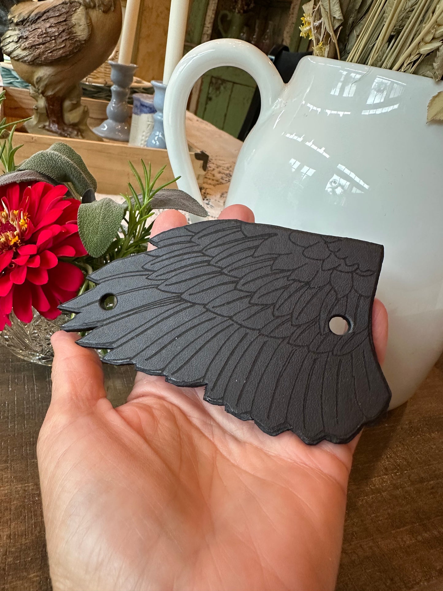 Black Raven Wing Leather Hair Slide for Women